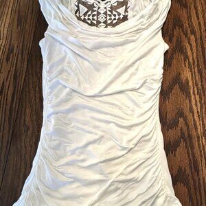 BCX Women's White Sleeveless Tank/Camisole blouse with lace back, Size XS.